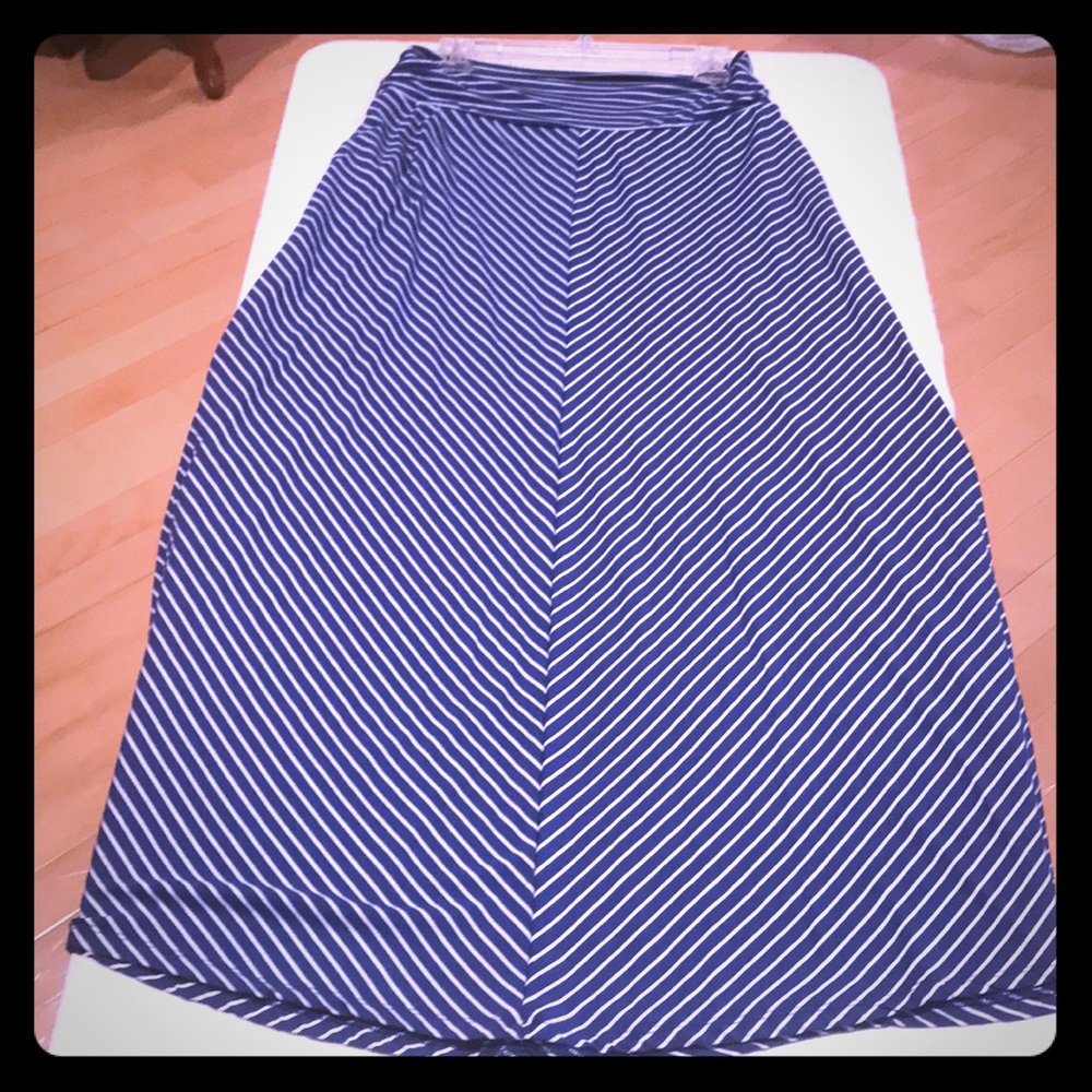 Blue and white vertical stripe skirt